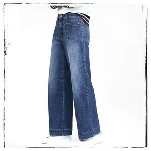 Gap High Rise Wide Leg Patch Pocket Medium Wash Trouser Jean Sz 32 / 14